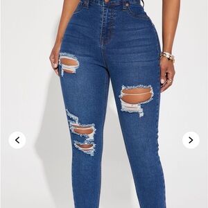 Fashion Nova Ripped Dark Blue Skinny Jeans